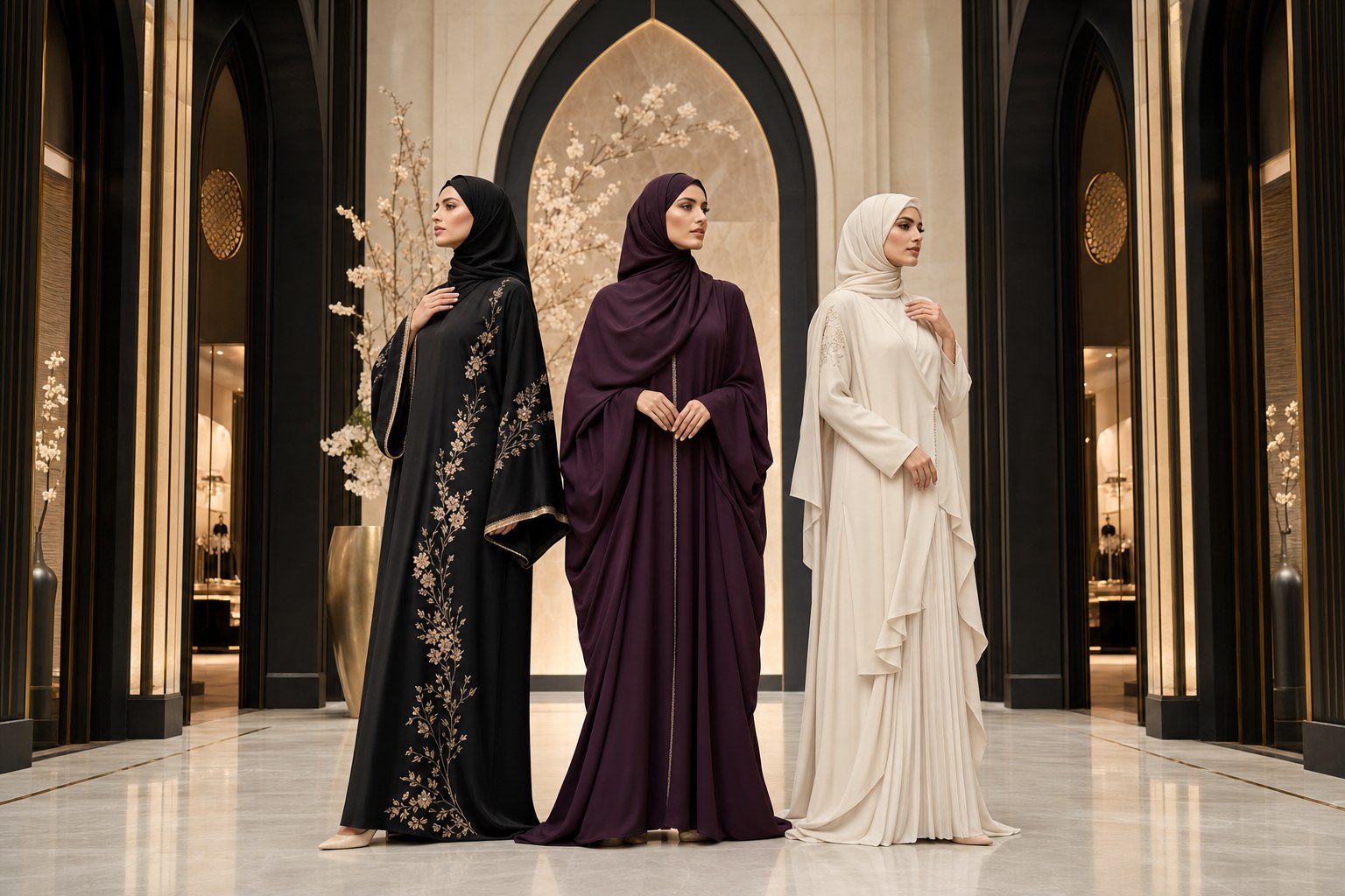 Dar Al Bloom black, plum and ivory luxury modest wear